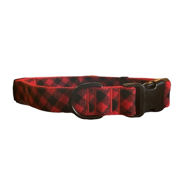 Top Paw Buffalo Plaid Dog Collar Size XL X-Large Red Black Holiday D-Ring - Picture 2 of 3